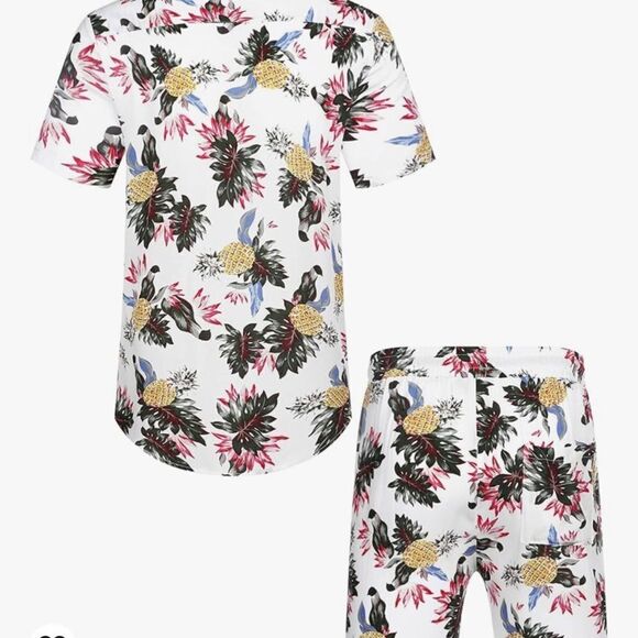 Coofandy Button Down Shirt and Short Set Pineapple Flower XL NWT‎ IN PKG - Picture 2 of 7